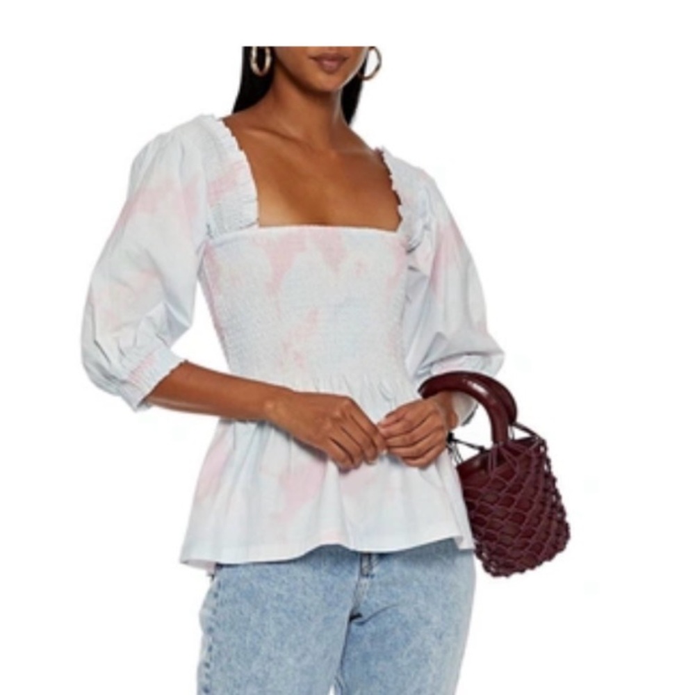 Cecilie Copenhagen White and Pink Smocked Blouse